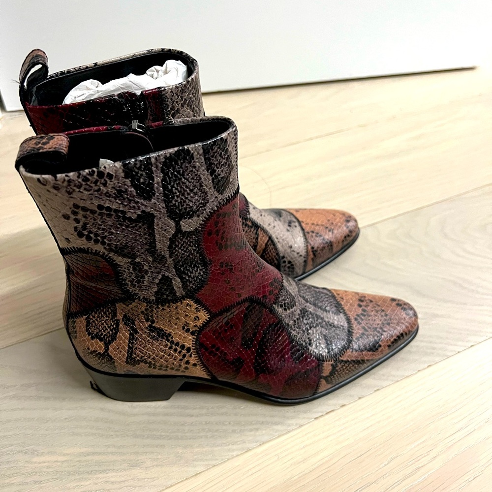 French-brand ankle low heel bootie.